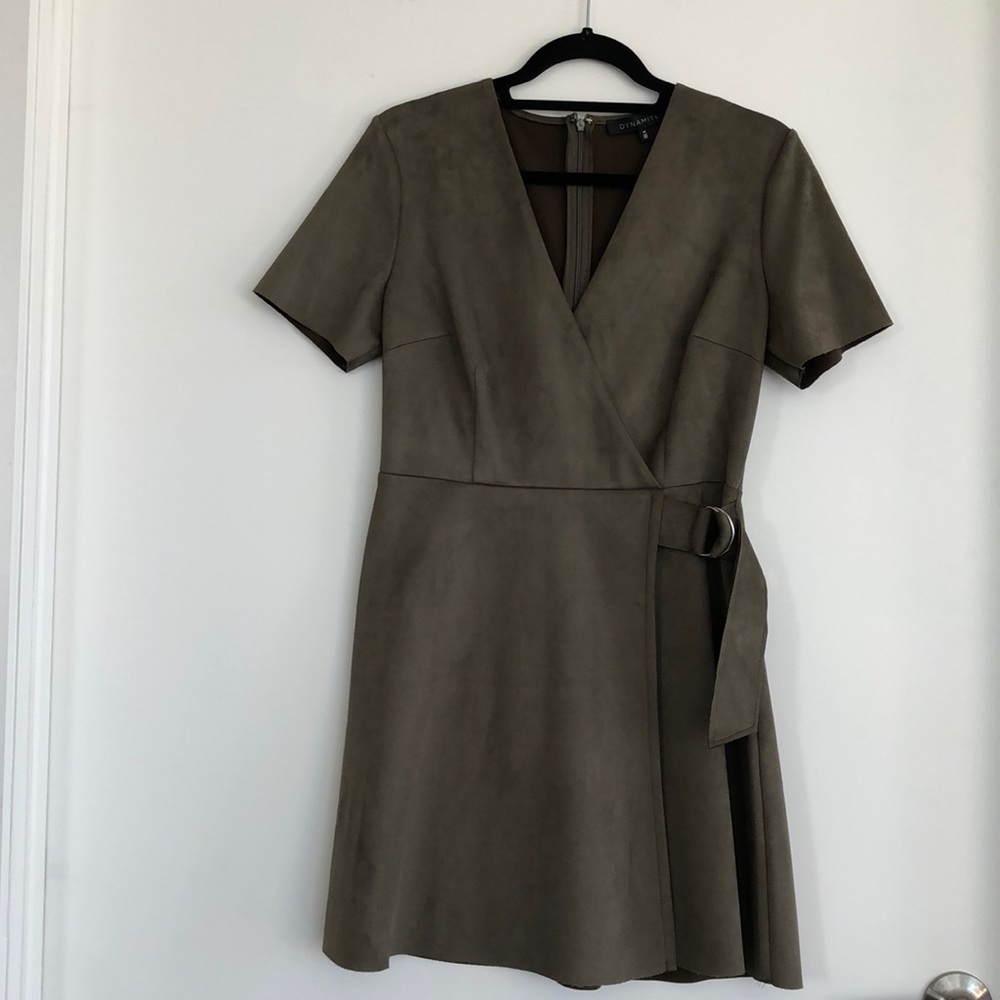 Dynamite faux suede khaki/grey dress